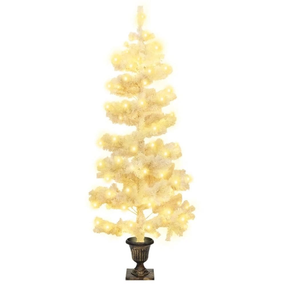 Árvore de Natal vidaXL White Swirl 1,2 m com vaso e LEDs