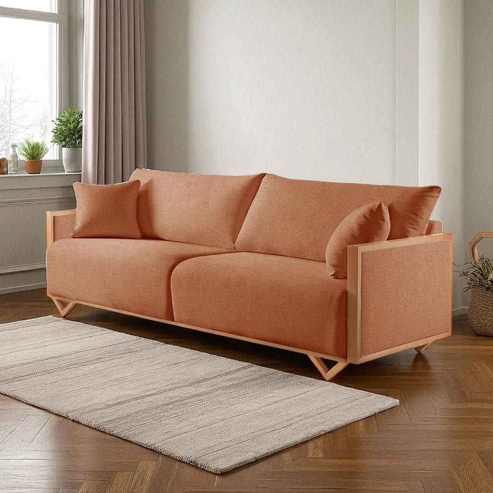 Sofá Fixo Lara 4 Lugares Luxo 2,90m Castellar Móbile Linho Terracota