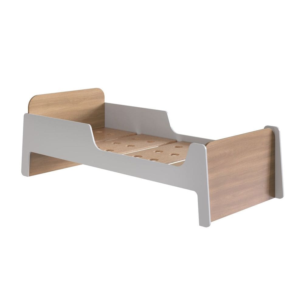 Cama de Solteiro Infantil 100% Mdf Premium com Laterais de Proteção e Estrado Usinado Miguel Preto/ Louro Freijó