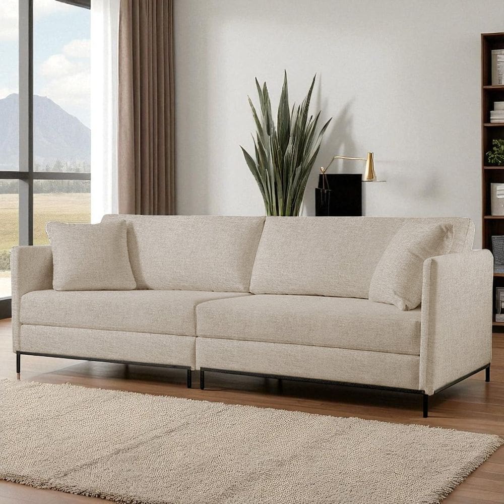 Sofá Fixo Ravi 4 Lugares Luxo 2,70m Castellar Móbile Linho Bege