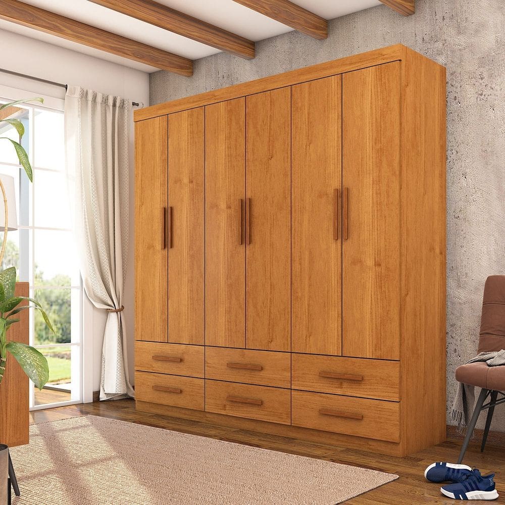 Guarda-roupa 6 Portas 6 Gavetas Denver Cinamomo / Branco