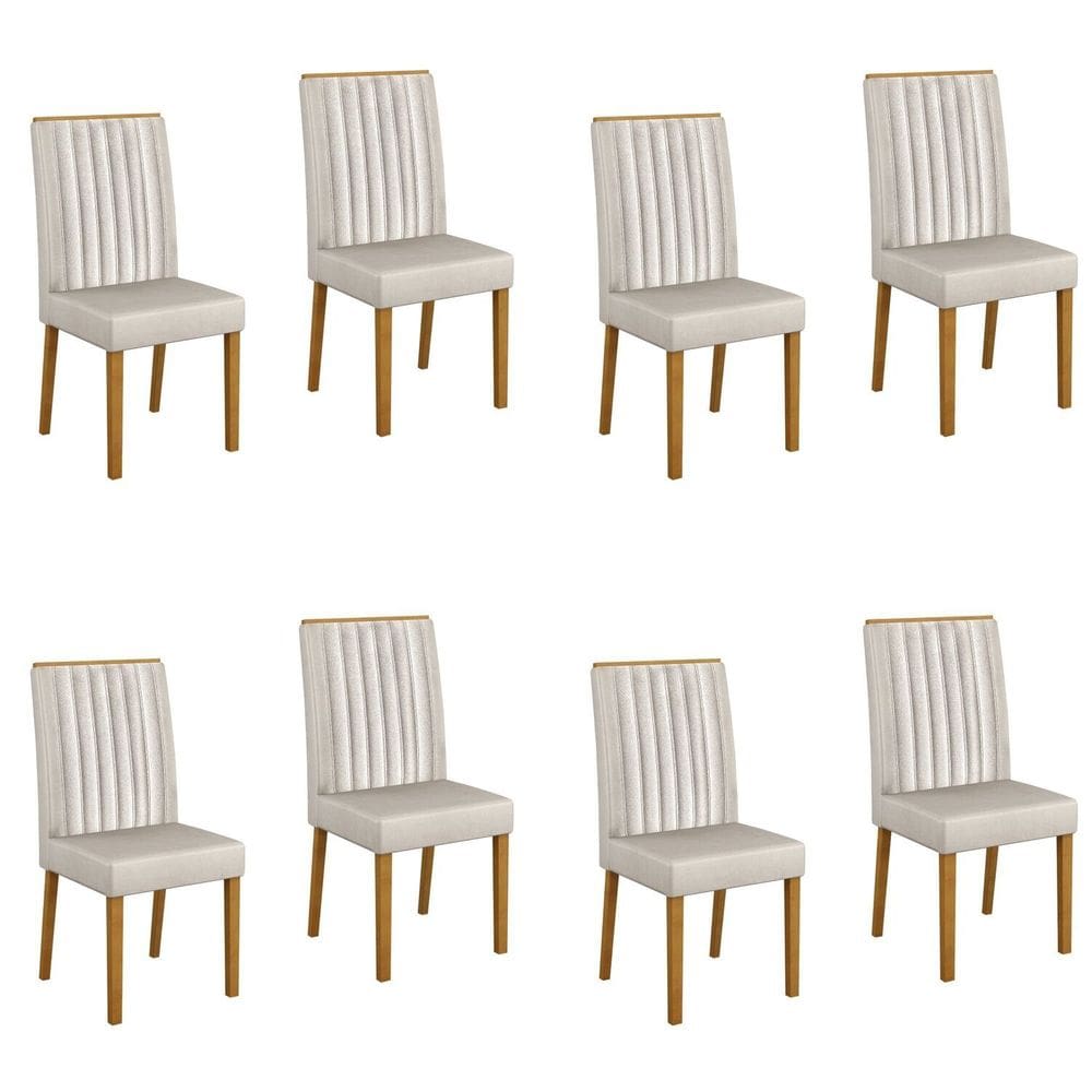 Conjunto 8 Cadeiras para Sala de Jantar Pés em Madeira Maciça Mari Palha