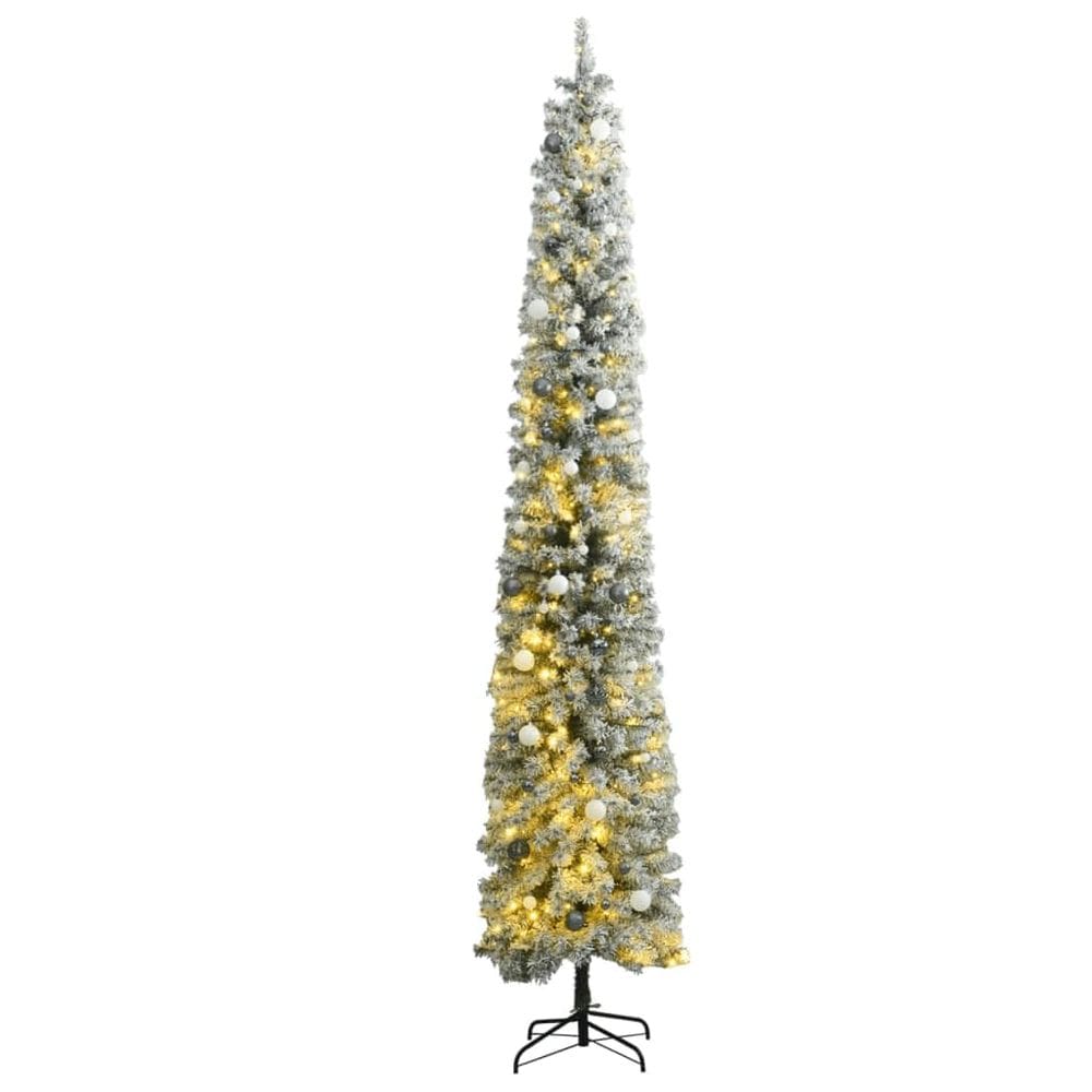 Árvore de Natal vidaXL Slim de 2,7 m com 300 luzes LED Flocked Snow
