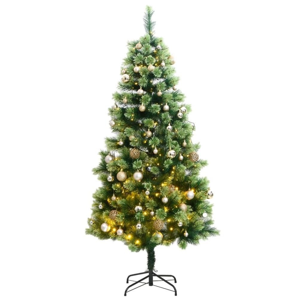 Árvore de Natal vidaXL com dobradiça artificial com 300 LEDs e conjunto de bolas