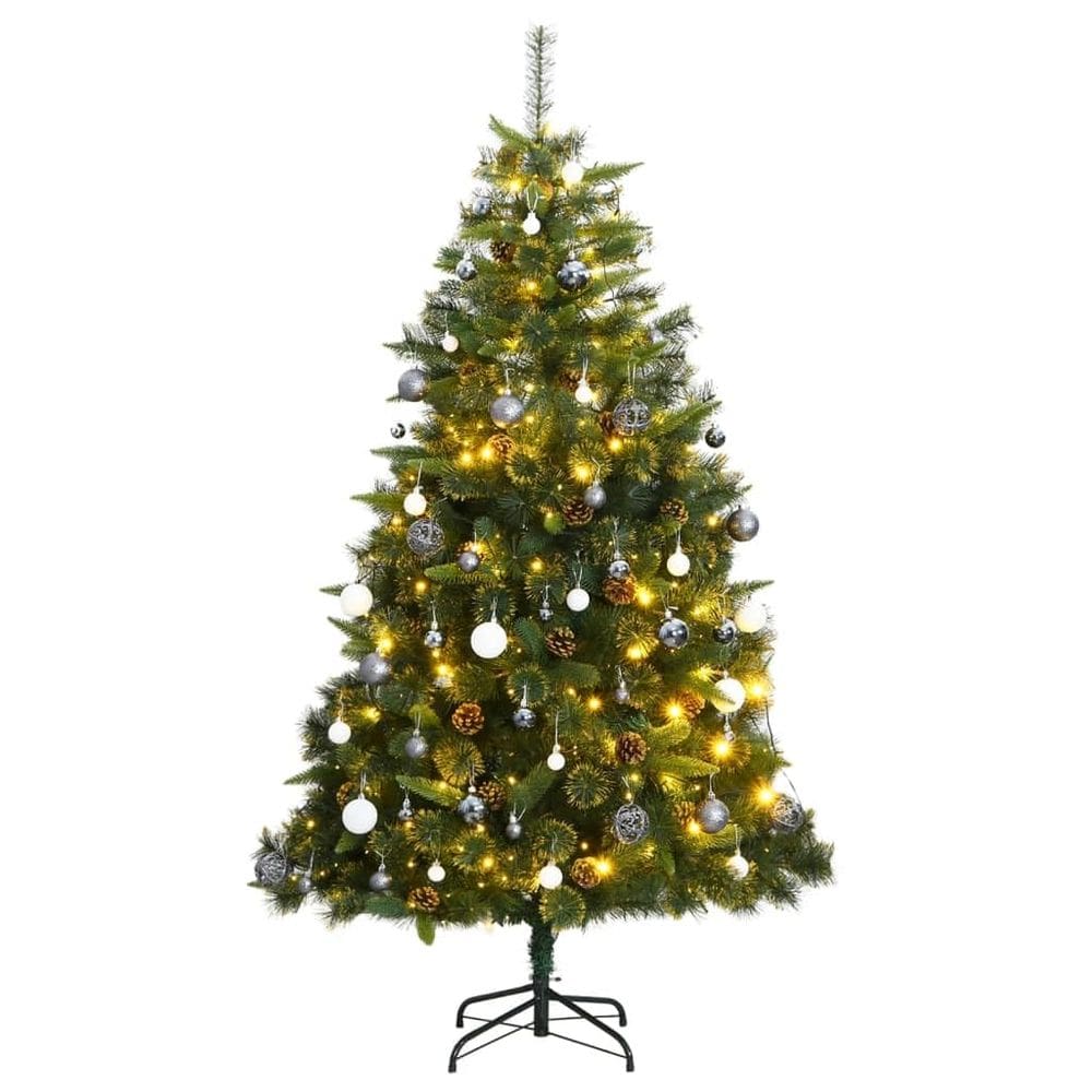 Árvore de Natal vidaXL com dobradiça artificial com 300 LEDs e conjunto de bolas