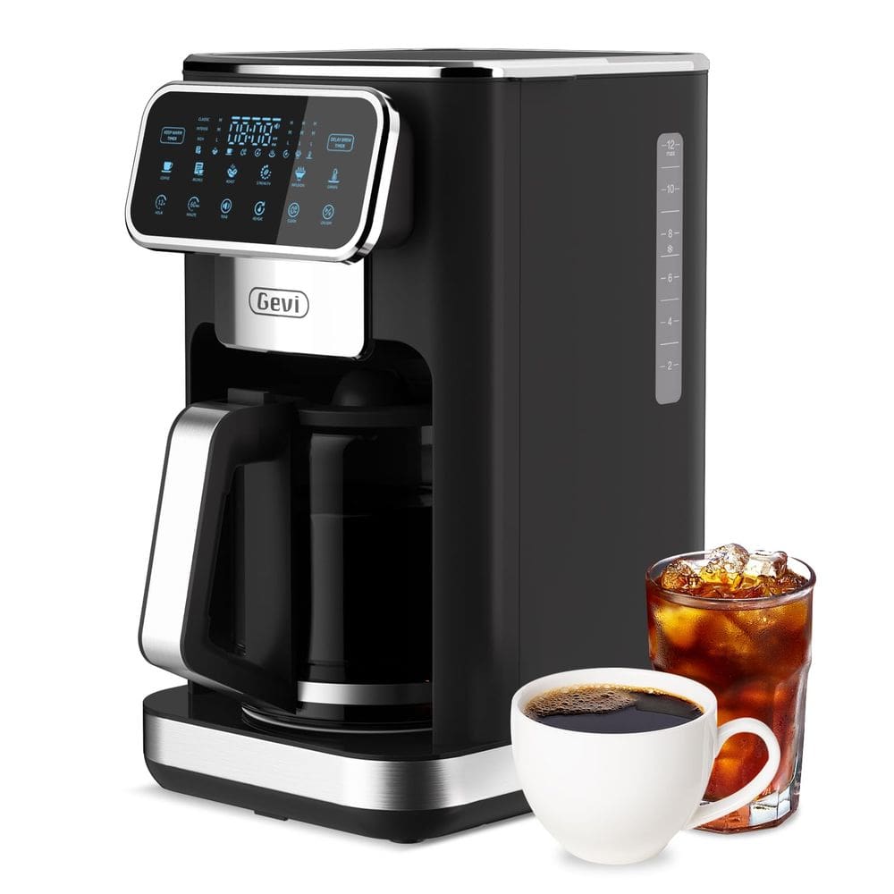 Cafeteira Gevi, gotejamento programável de 12 xícaras com tela sensível ao toque