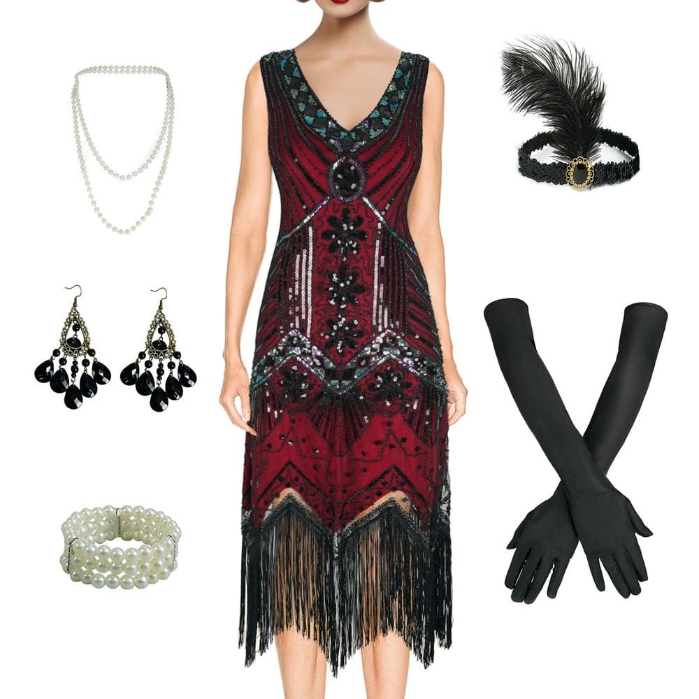 Vestido feminino BONGZUO Flapper Vintage Gatsby Cocktail dos anos 1920
