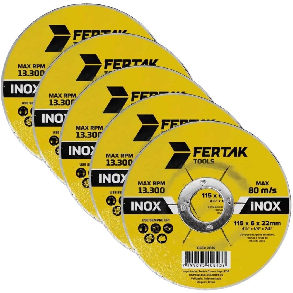 Disco De Desbaste Metal Aço Ferro Inox 115X22Mm Kit 05 Un