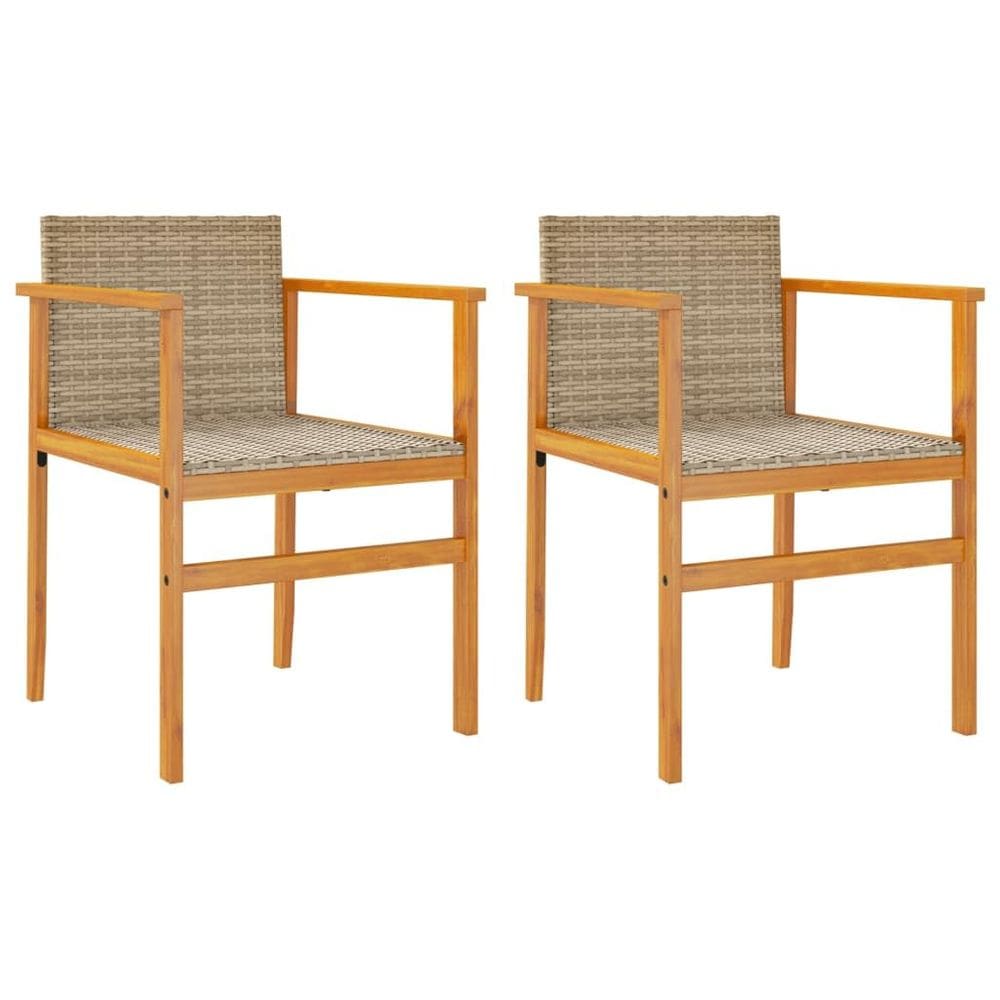Cadeiras de pátio vidaXL Beige Poly Rattan/Wood, conjunto de 2