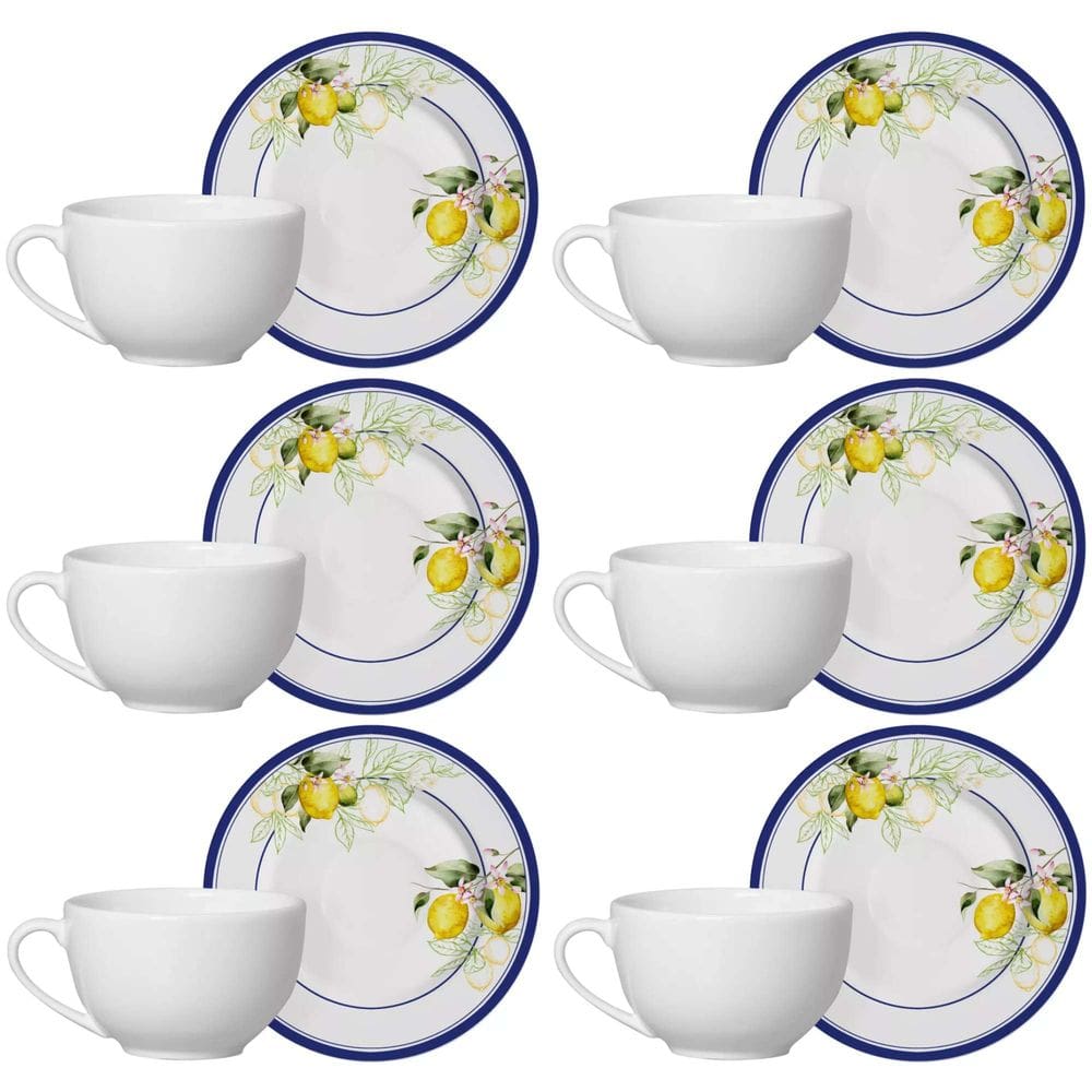 Conjunto de 6 Xícaras de Chá com Pires Sorrento de Cerâmica 250ml - Alleanza