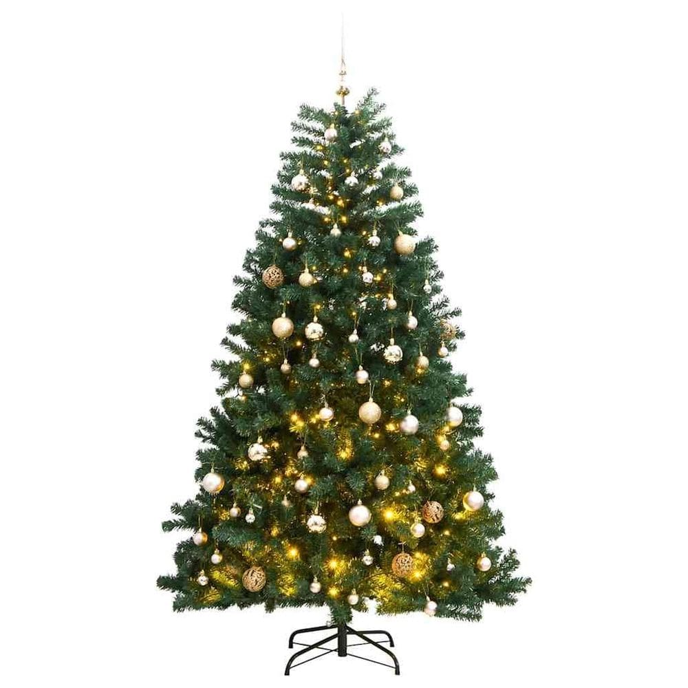 Árvore de Natal vidaXL com dobradiça artificial com 300 LEDs e conjunto de bolas