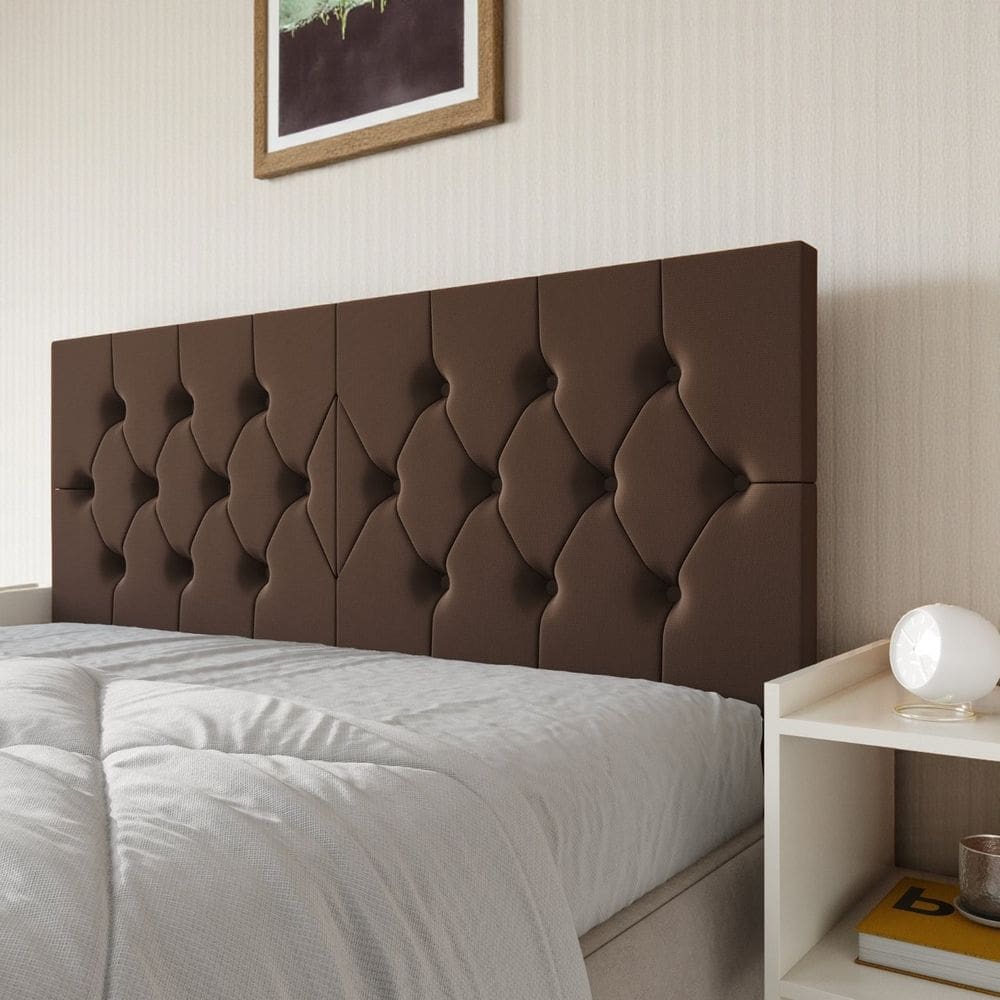 Cabeceira Casal Elisa Estofada Capitone Dobrável 140cm Fixação Parede Moderna Elegante