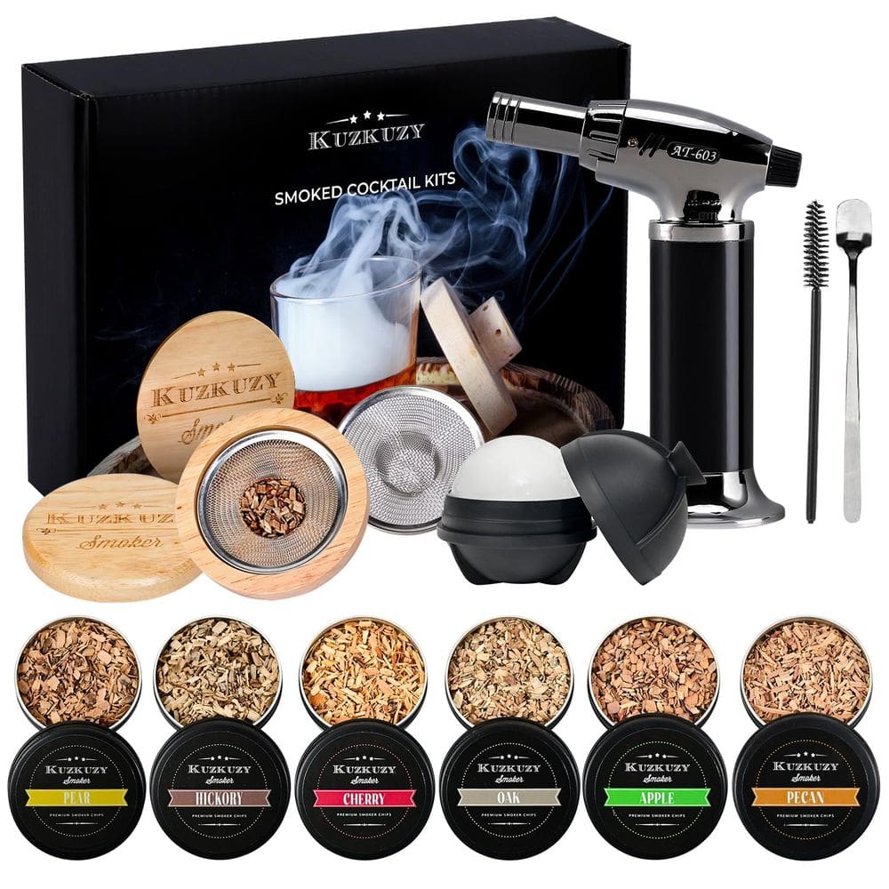 Kit para fumar coquetéis KUZKUZY com tocha e lascas de madeira de 6 sabores