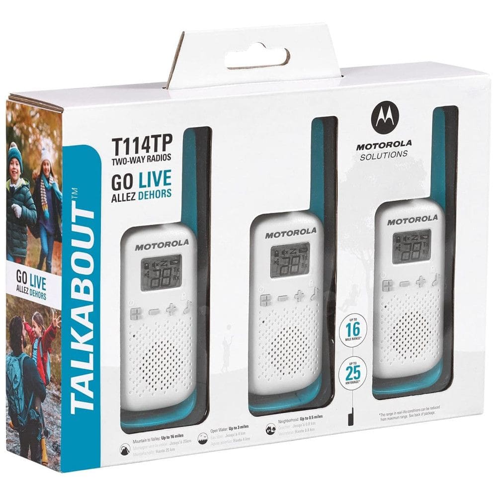 Rádio Comunicador Walkie Talkie Motorola Solutions T114TP, Rádio Bidirecional FRS Portátil, 22 Canais, (25,7 km), Funcionamento com Bateria