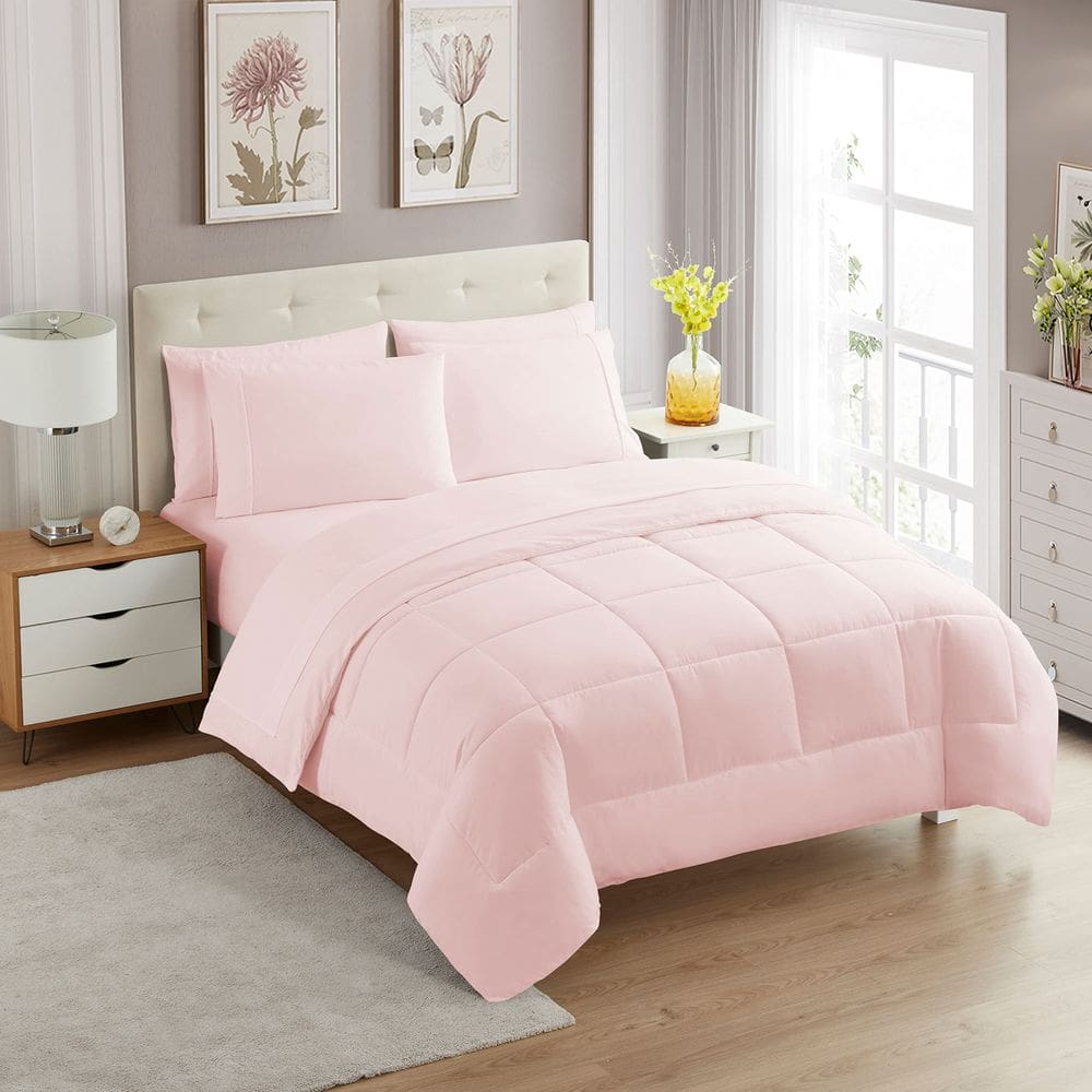 Conjunto de edredom Sweet Home Collection Pale Pink King 7 peças