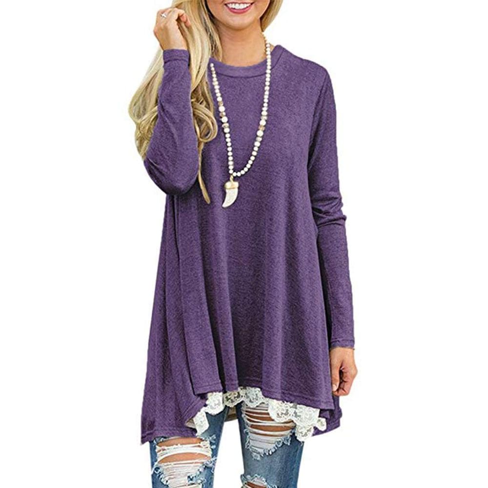 Blusa túnica feminina Andaa, gola redonda, manga comprida, roxa