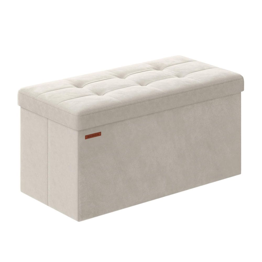 Banco otomano de armazenamento SONGMICS dobrável 38x76x38 cm branco creme