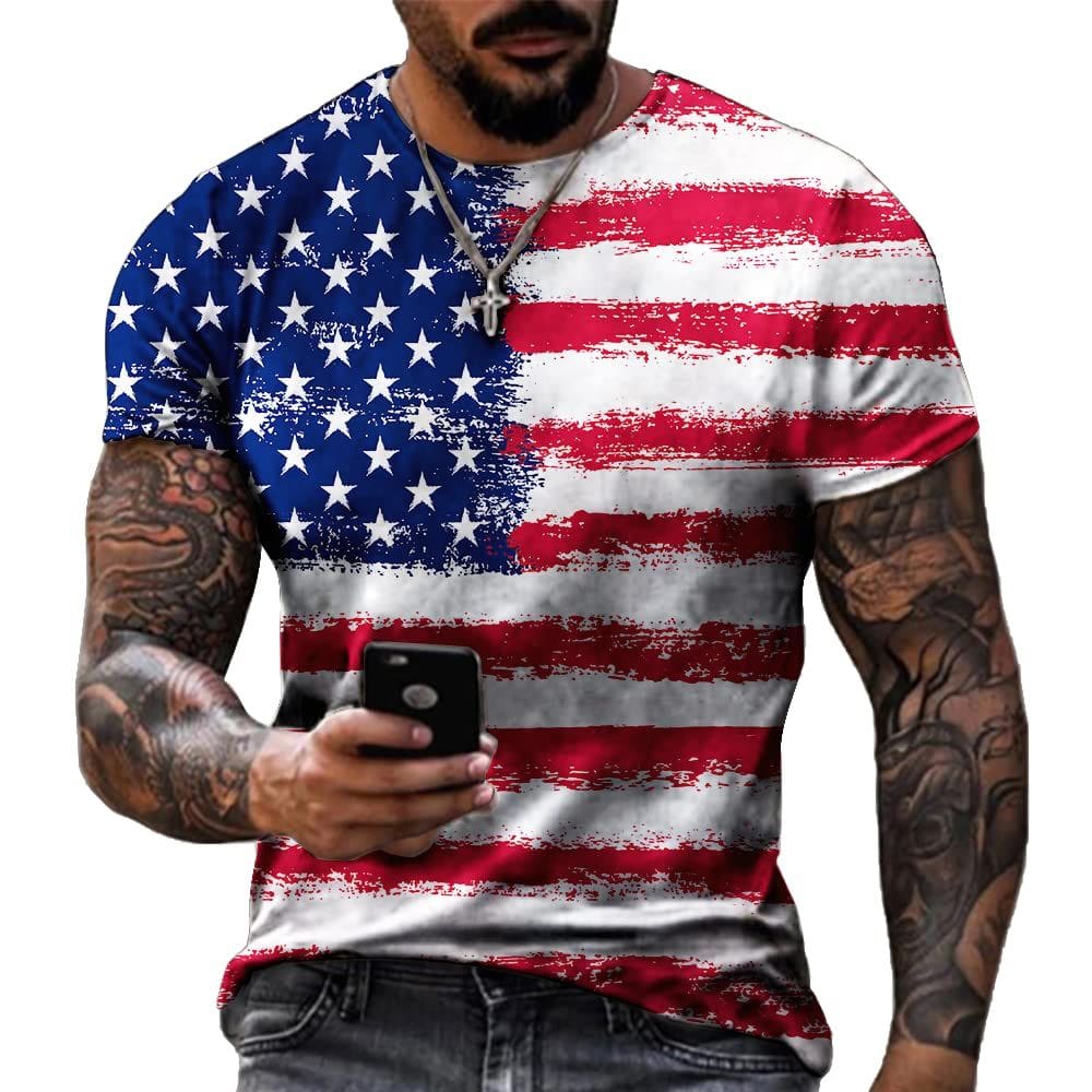 Camiseta masculina DZMDIP de manga curta Patriotic American 4XL