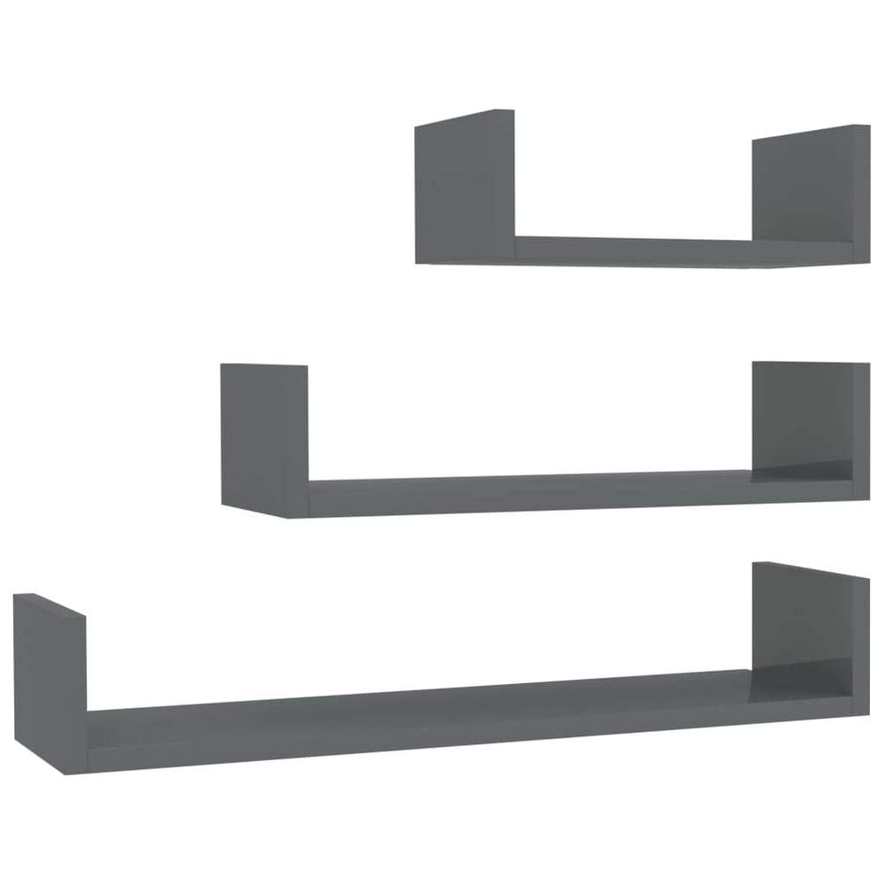 Prateleiras de parede vidaXL Modern High Gloss Grey, conjunto de 3