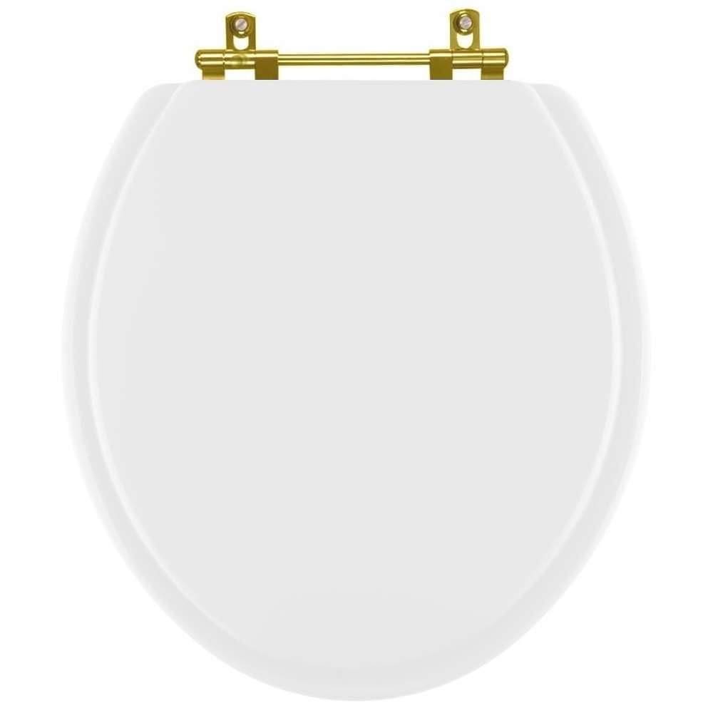 Tampa de Vaso Laqueado Saveiro Branco para bacia Celite com Ferragem Dourada