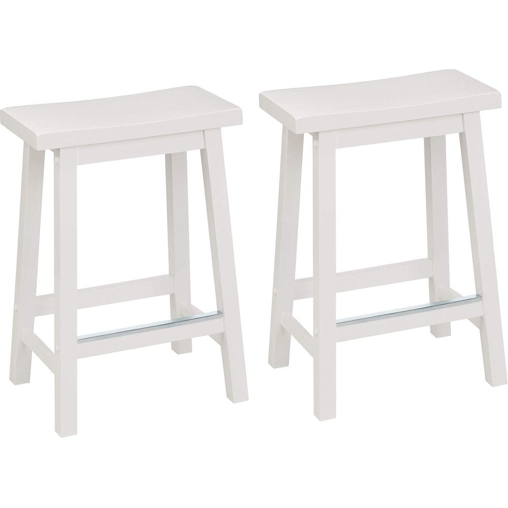 Banqueta de bar Amazon Basics, assento de selim de madeira maciça, branco, 24 cm