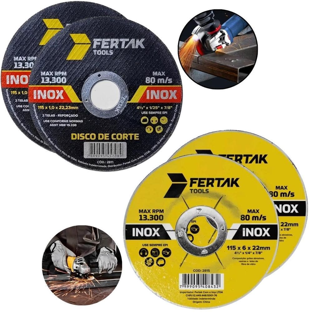 02 Discos De Desbaste Metal Aço Ferro + 02 Discos De Corte