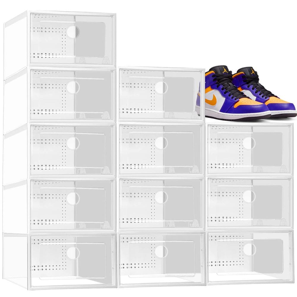 Caixas de armazenamento de sapatos Banbers, plástico transparente, empilháveis, pacote com 12