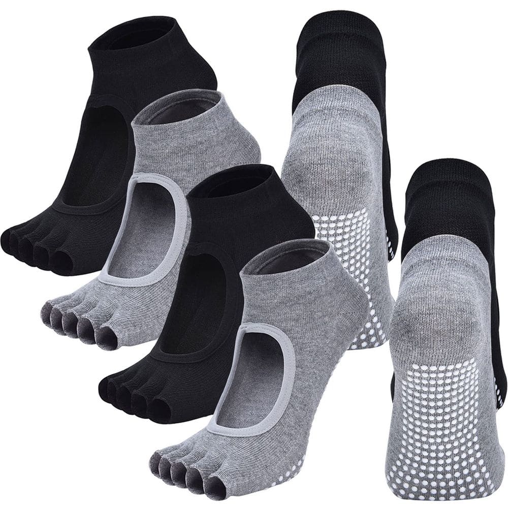 Meias de ioga Barlouway Toeless para mulheres de algodão antiderrapantes (4 pares)