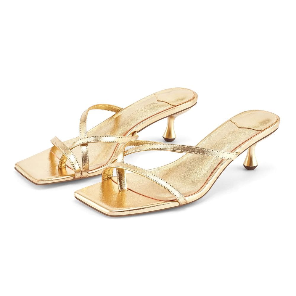 Sandálias MIRAAZZURRA Gold Kitten Heels Flip Flop para mulheres 7.5