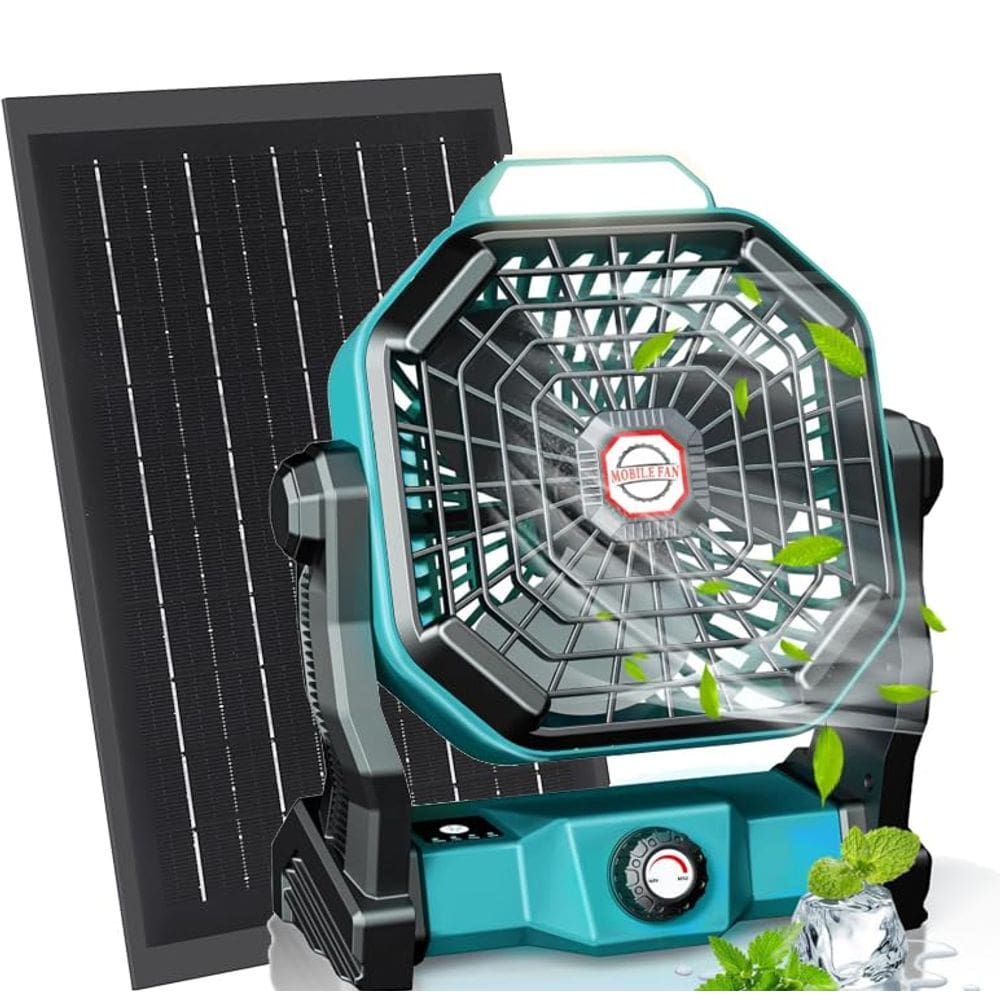 Ventilador de acampamento solar Drchop 20000mAh com painel solar 10W