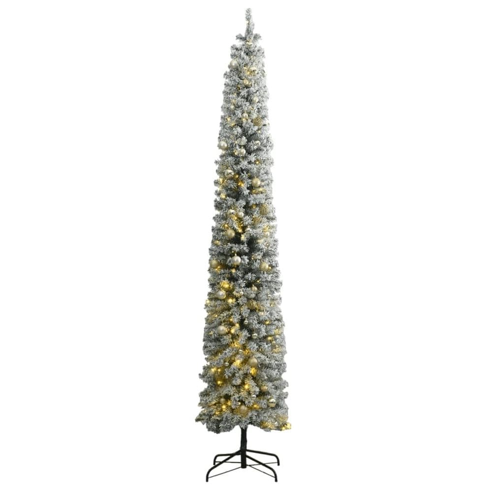 Árvore de Natal vidaXL Slim com neve flocada 270 cm com luzes LED