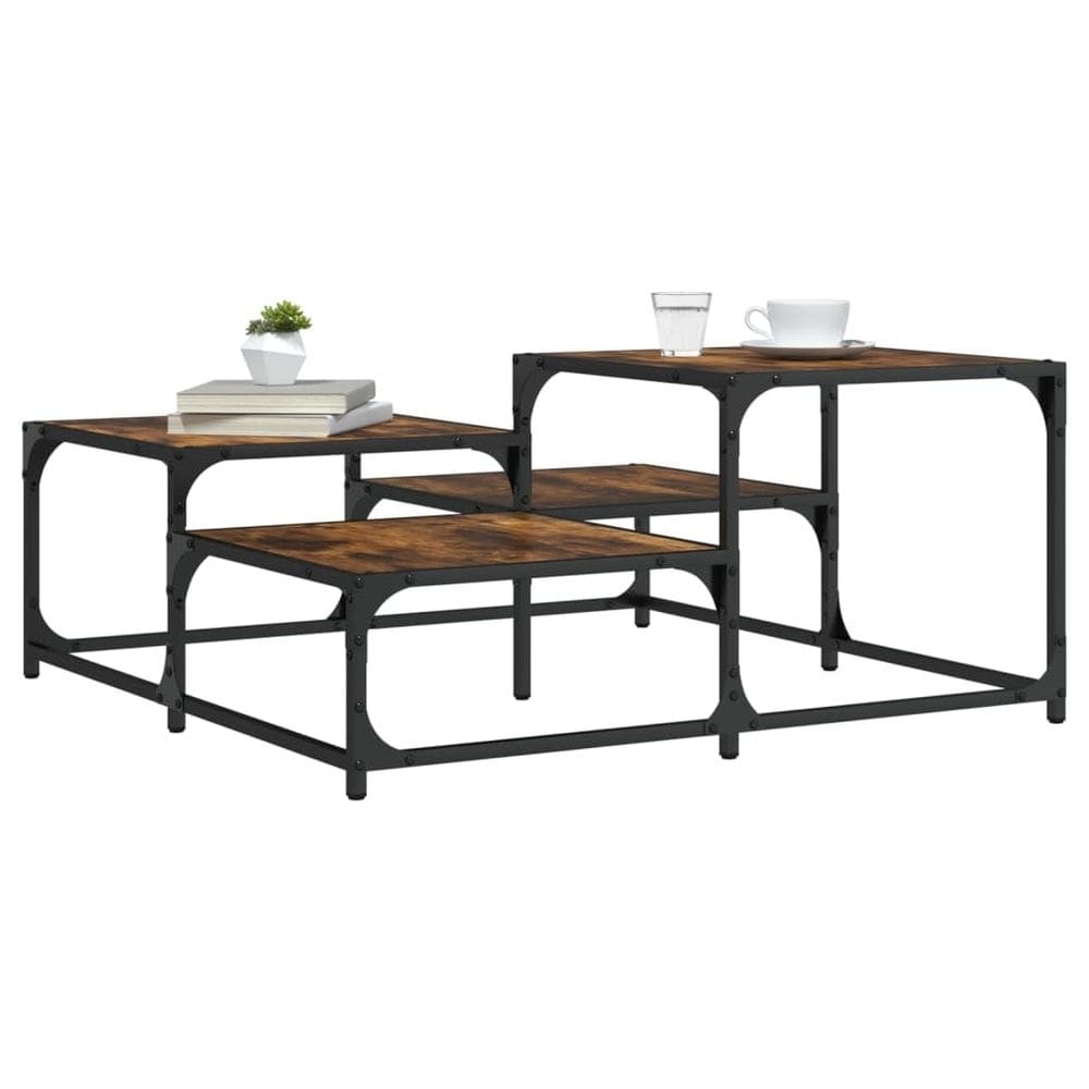 Mesa de café vidaXL Smoked Oak 88x88x40 cm Madeira projetada