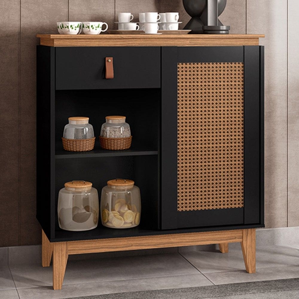 Aparador Café Dimamont 1 Porta 1 Gaveta Preto/Noce - Pnr Móveis