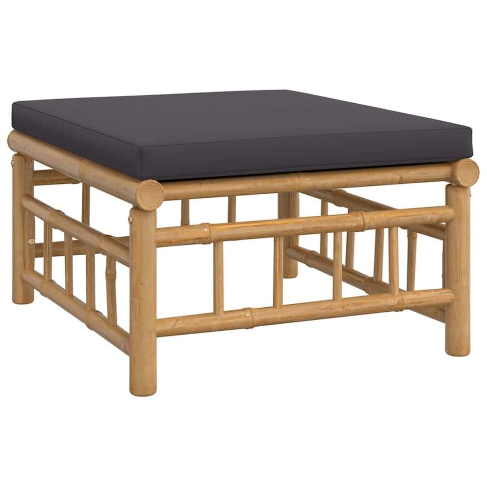 Sofá de canto de pátio vidaXL Bamboo com almofadas cinza escuro