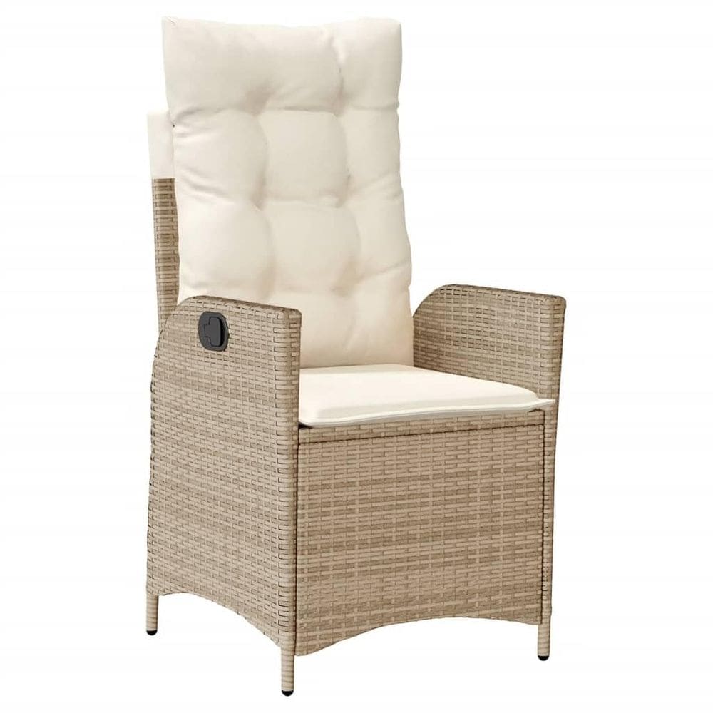 Cadeira de pátio reclinável vidaXL Beige Poly Rattan com almofadas