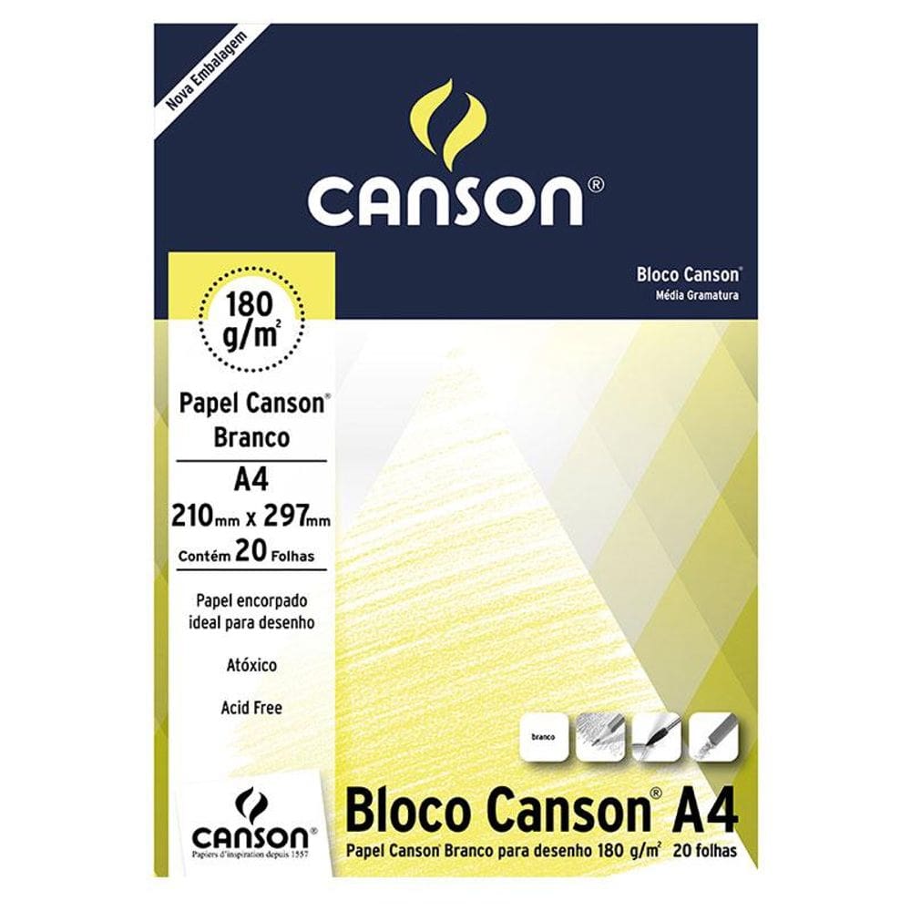 Bloco desenho branco A4 180g - com 20 folhas - Canson