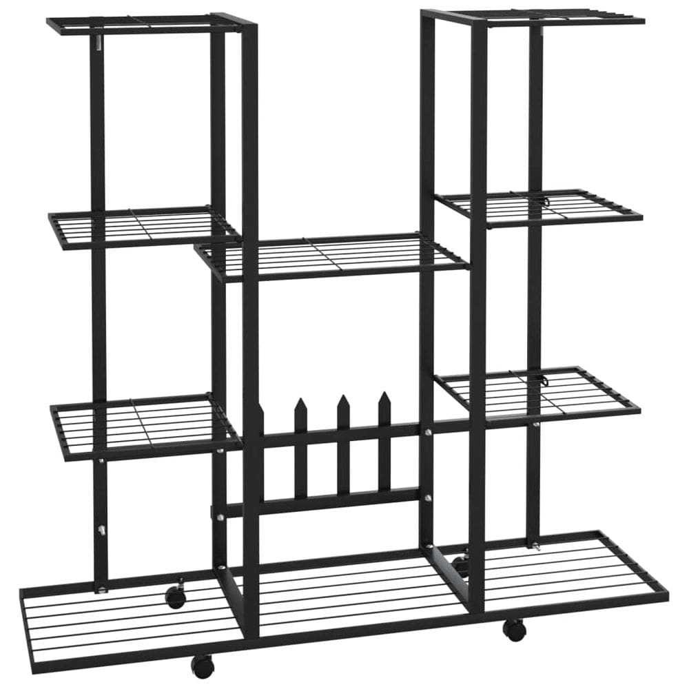 Suporte de flores vidaXL em ferro preto com rodas 37,2x9,6x36,0 cm
