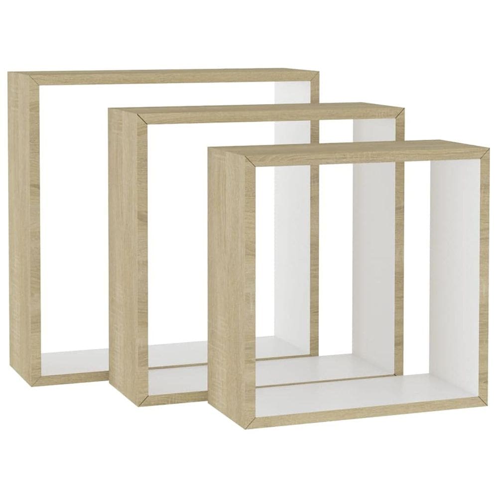 Prateleiras Wall Cube VidaXL White/Sonoma Oak MDF, conjunto de 3