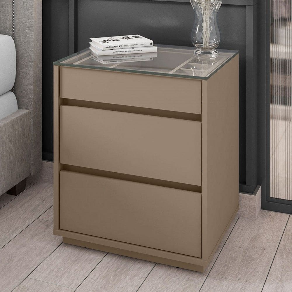 Mesa de Cabeceira Villach 3 Gavetas Marrom Claro - Pnr Móveis