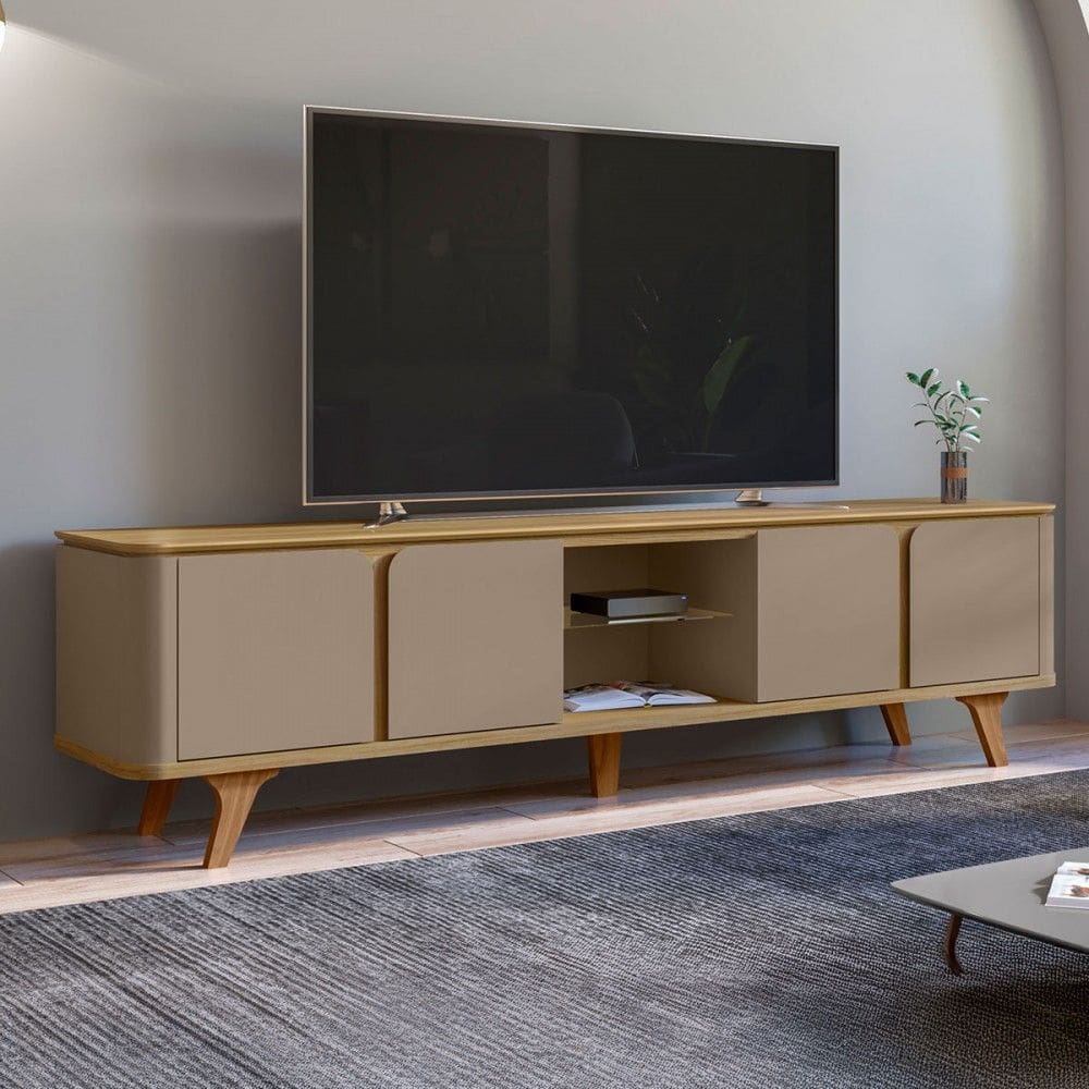 Rack para TV Até 60 Polegadas Romeu 4 Portas 1 Prateleira com Vidro Hannover/Marrom Claro - Pnr Móveis