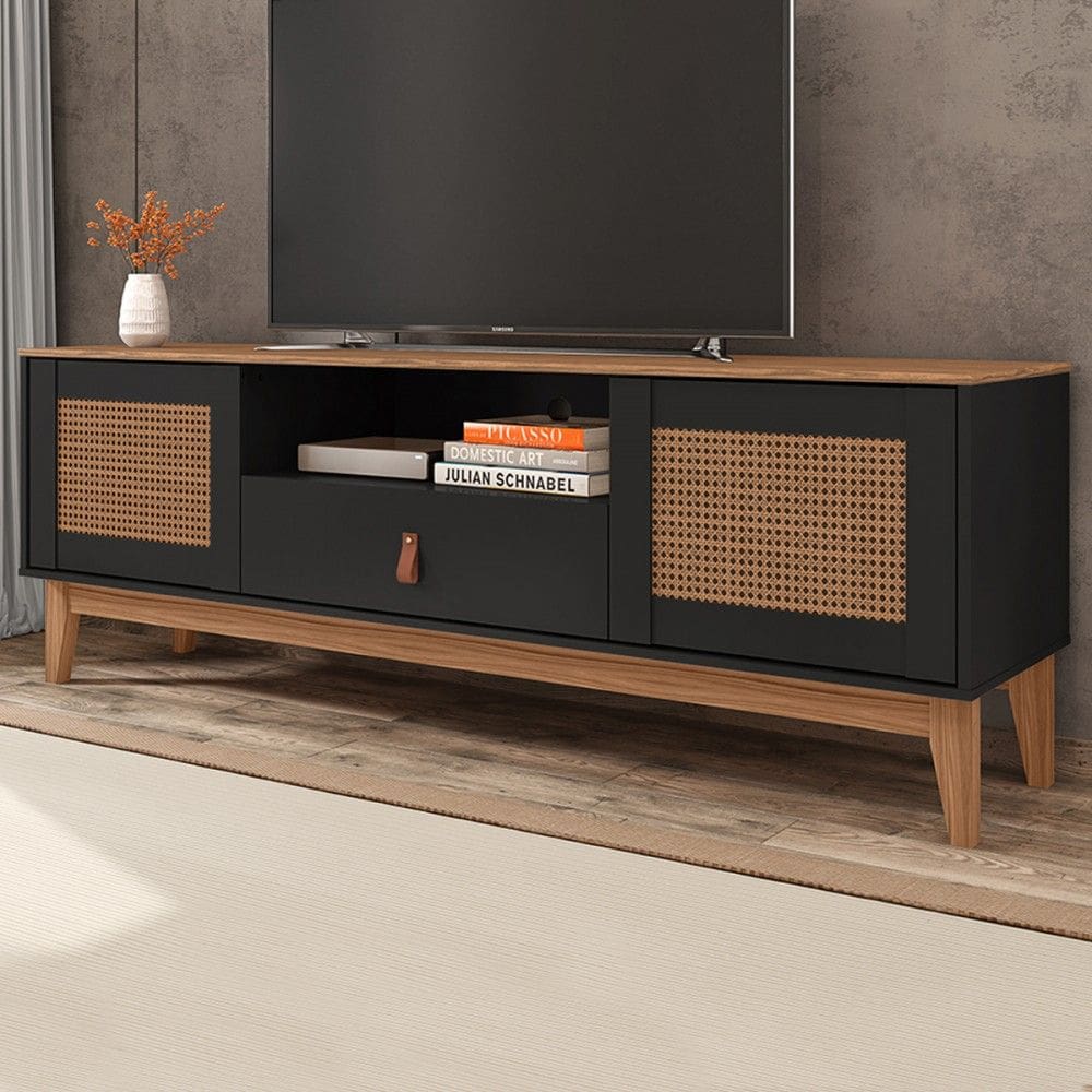 Rack para TV Até 60 Polegadas Thaim 2 Portas 1 Gaveta Preto/Noce - Pnr Móveis