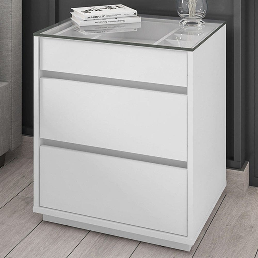 Mesa de Cabeceira Invictus 3 Gavetas Branco - Pnr Móveis