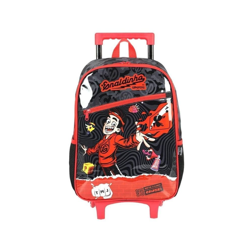 Mochila Enaldinho Rodas Escolar Youtuber Meninos Kids Preto