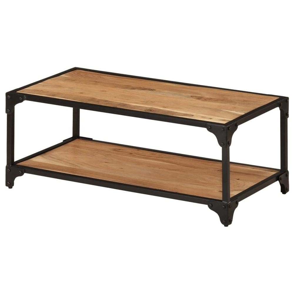 Mesa de café vidaXL em madeira maciça de acácia com moldura de ferro 90x45x35cm