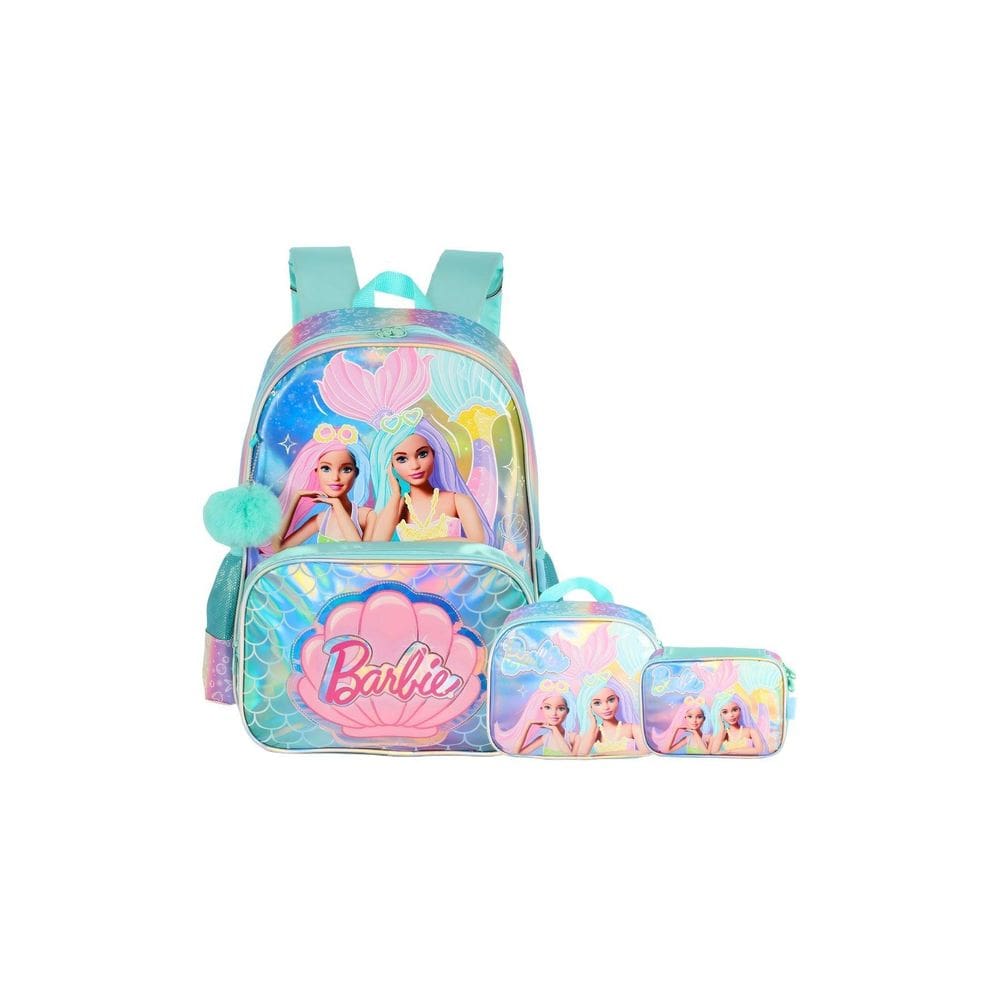 Kit Mochila De Costas+Lancheira+Estojo Barbie Brilho - Verde