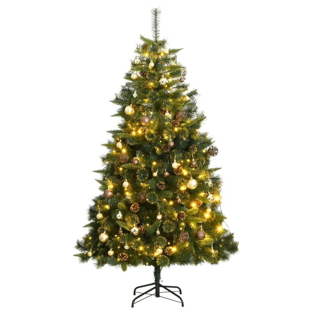 Árvore de Natal artificial com dobradiças vidaXL com LEDs de 1,8 m com suporte