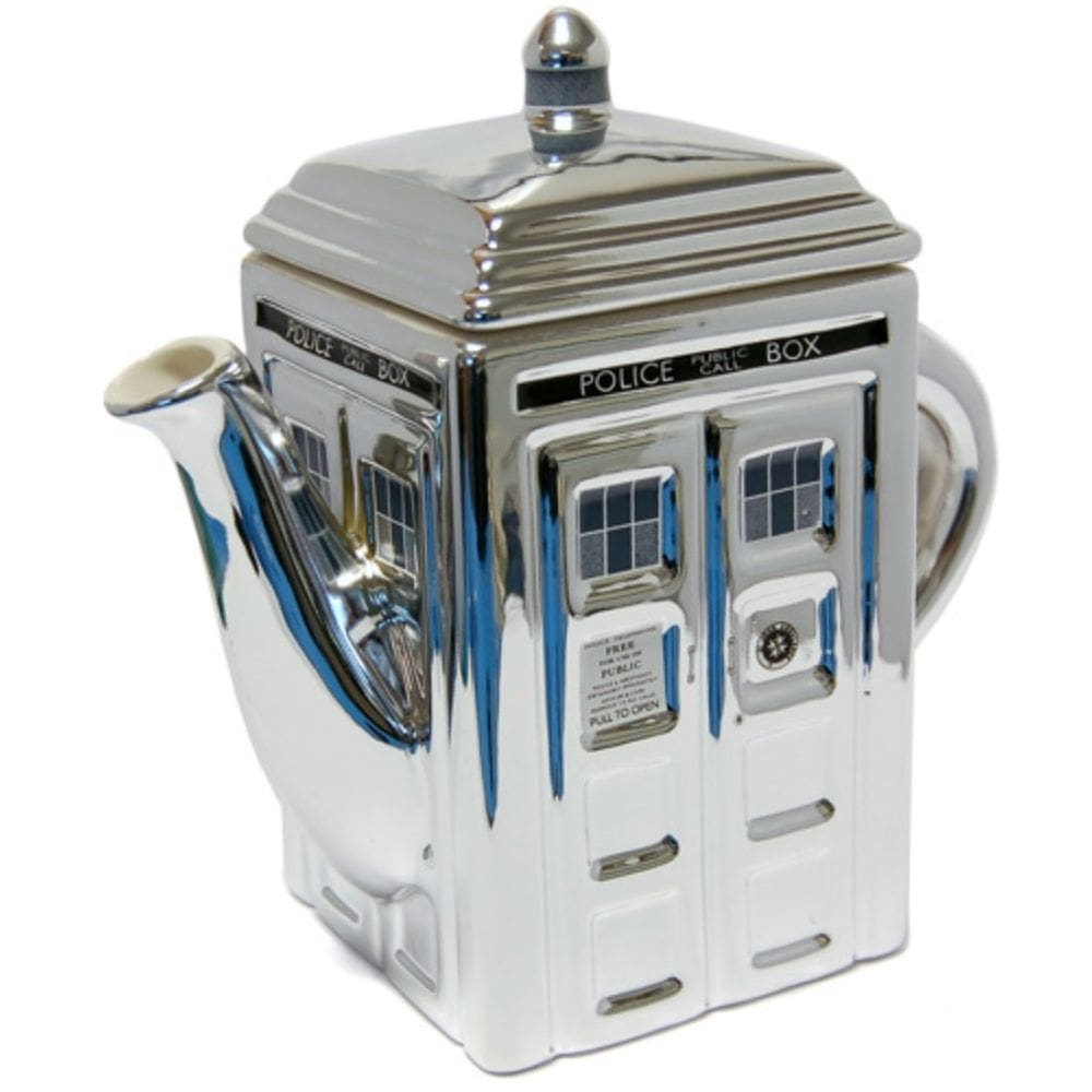 Bule de cerâmica prateada metálica Tardis 3D Doctor Who