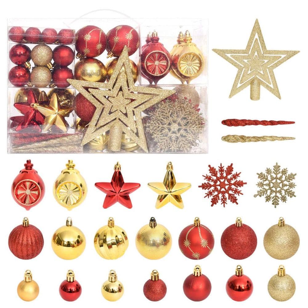 Conjunto de decoração de árvore de Natal vidaXL dourado/vermelho 108 peças