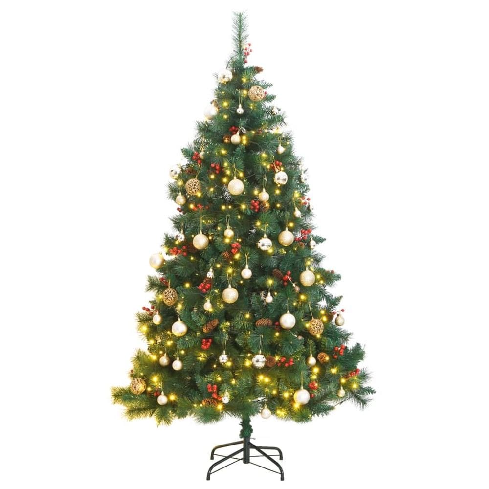 Árvore de Natal artificial com dobradiças vidaXL com 300 LEDs verdes
