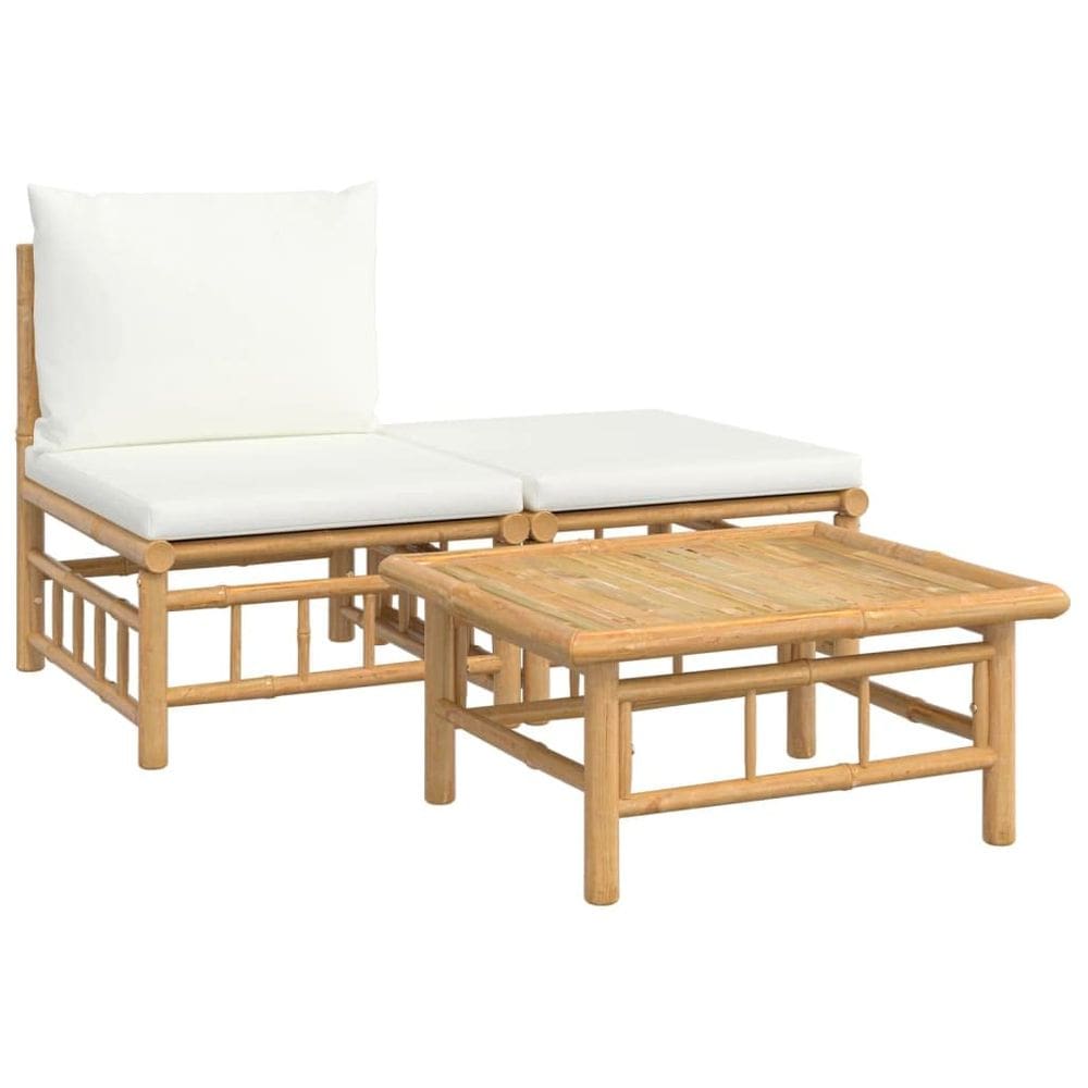 Sofá médio de pátio vidaXL Bamboo com almofadas branco-creme